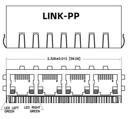 HFJ14-1G01ER-L11RL 1x4 RJ45 1000ベースT磁石付きのファストジャック
