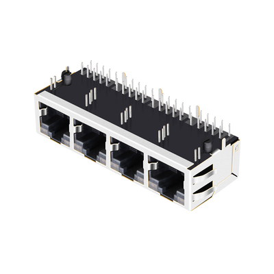 JT6-1480NL 10Gの基盤TはLedsと直角Rj45 PCBのコネクターの上の1x4港タブを保護した