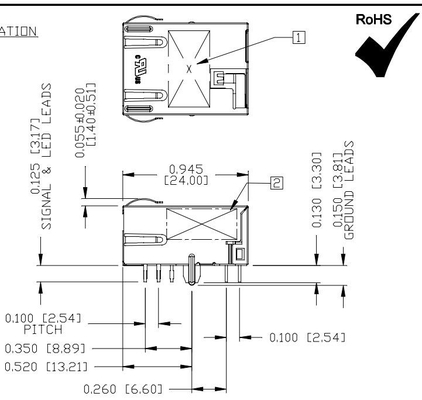 Gy/Gと保護された1X1港Rj45 Magjackのコネクターの下のL836-121T-KE 5Gの基盤Tタブは導いた
