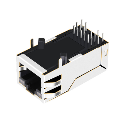 2250368-1 GY/GY Ledsの10G基盤T RJ45 MagJackのコネクター単一の左舷4PPoE 60Wの上のタブ
