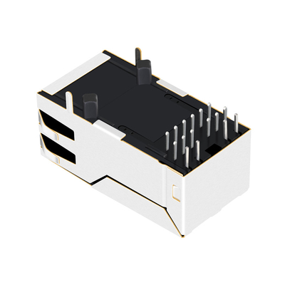 0875-1X1T-B2 OG/Yの1左舷RJ45モジュラー ジャックの上の1000の基盤Tタブは導いた