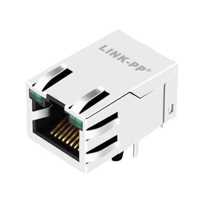 0875-1G1T-P2緑/緑の上の単一の左舷10/100BASE-Tモジュラー ジャックrj45 6 PINタブは導いた