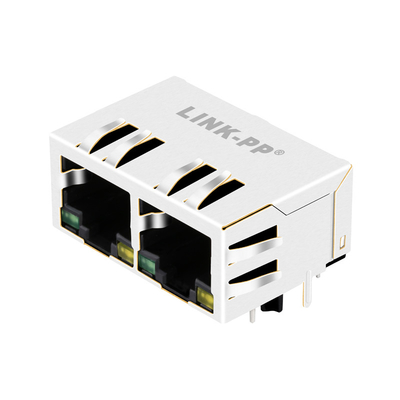 GREEN/YELLOWのE5J88-41AHS4-LT CAT5e 1X2の港RJ45 Magjackのコネクター タブの羽毛は導いた