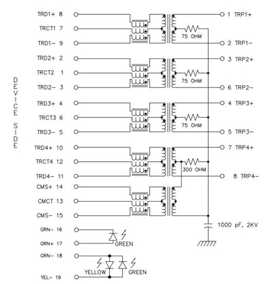 10GBASE-T RJ45ジャックのメス コネクタGY/Gの下のJT3-1115HLの単一の左舷タブは導いた