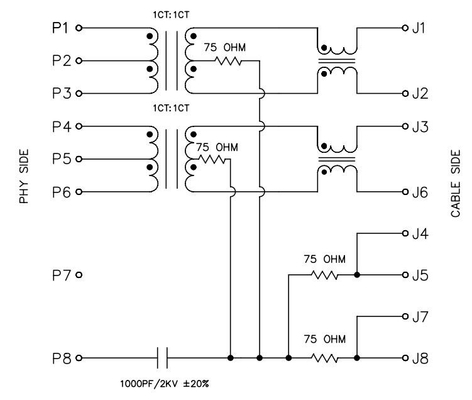 JXD2 0Z14NL 100BASE-Tの単一の港縦RJ45ジャック8PINは導かなかった