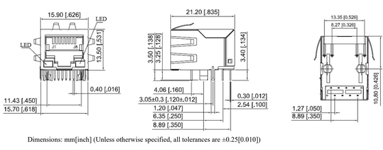 G/Yの下のARJM11A1-805-AB-EW2 2.5Gの基盤Tタブは1つの左舷RJ45ジャック モジュールを導いた